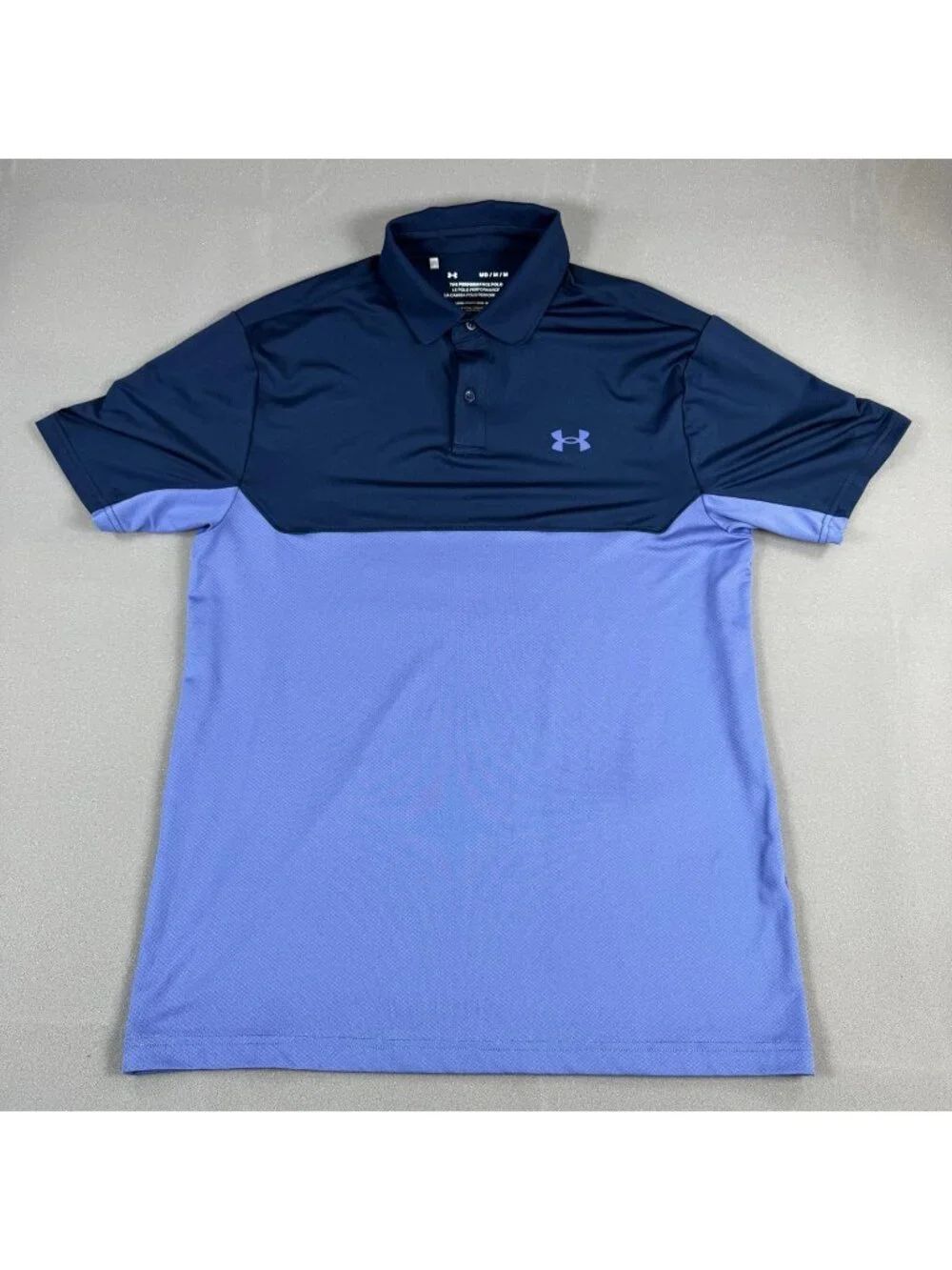 Under Armour Polo Shirt Mens Size M Blue Colorblock Golf Performance Loose
